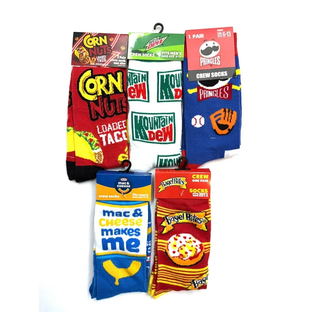 MISC New Adult 5pc Sock Bundle Corn Nuts Mt Dew Mac Cheese Pringles Bagel Bites